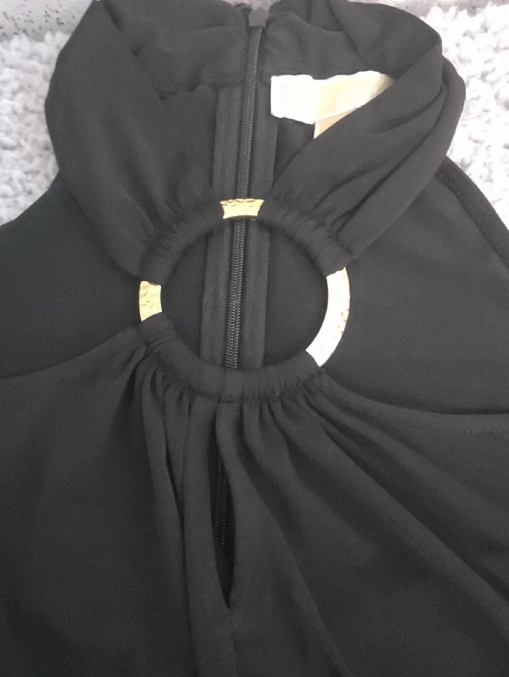 Michael Kors Black Cold-Shoulder Tunic with Gold Ring Accent